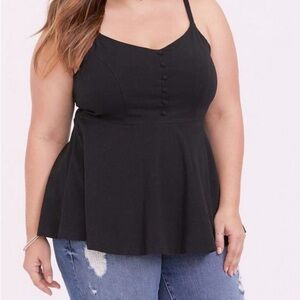 Torrid Black Peplum Foxy Camisole Top Shirt Size 4 4X Fit and Flare Sweetheart